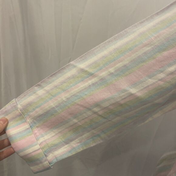 Jones New York Signature linen button down Blouse pastel Rainbow stripe size S - Picture 3 of 7